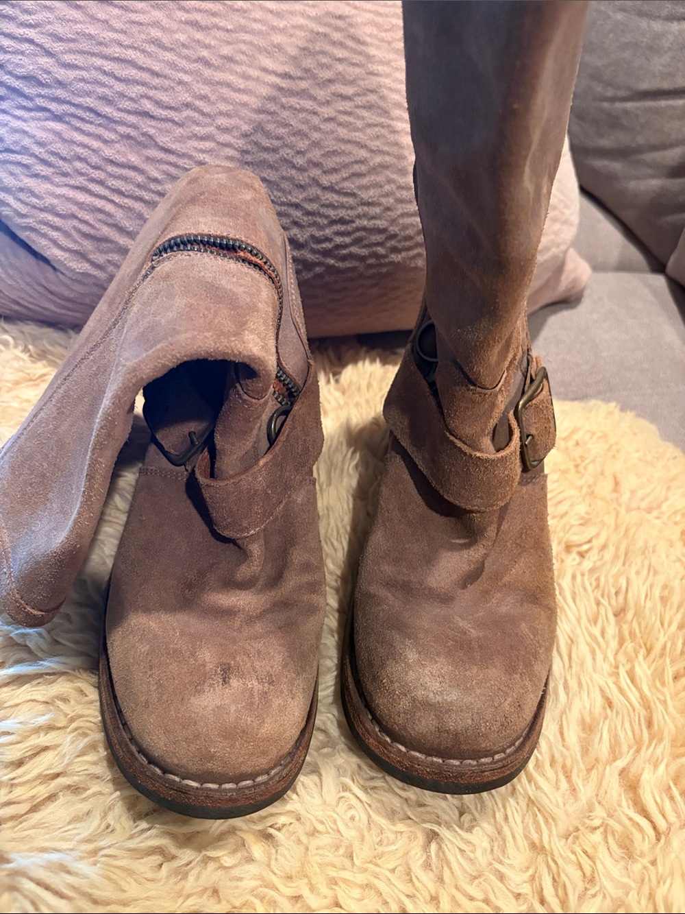 Fiorentini + Baker Brown Suede Mid-Calf Buckle Heeled Boots - Picture 2 of 5